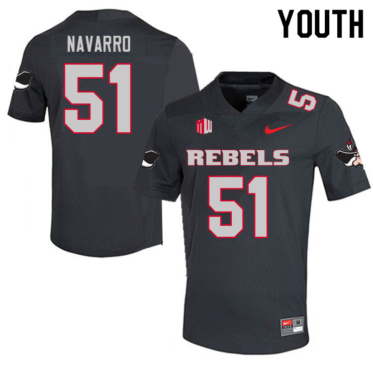 Youth #51 Bobby Navarro UNLV Rebels College Football Jerseys Sale-Charcoal - Click Image to Close